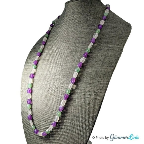 VTG 80s Avon Tourmaline Impressions Translucent Purple Green & Clear Necklace - Picture 4 of 8